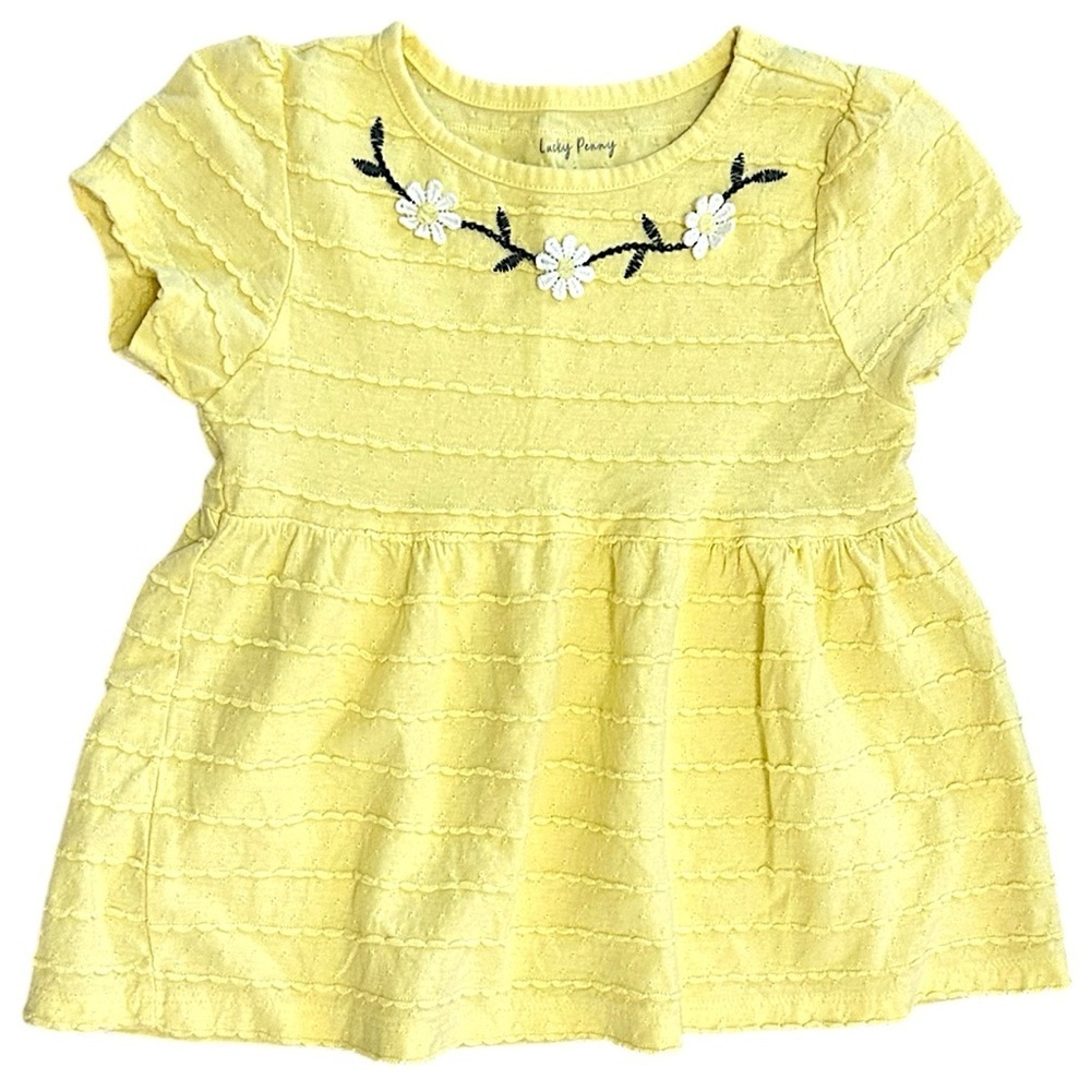 Lucky Penny Boutique Girl Pastel Yellow Blouse Floral Embroidery Size 6 Like New